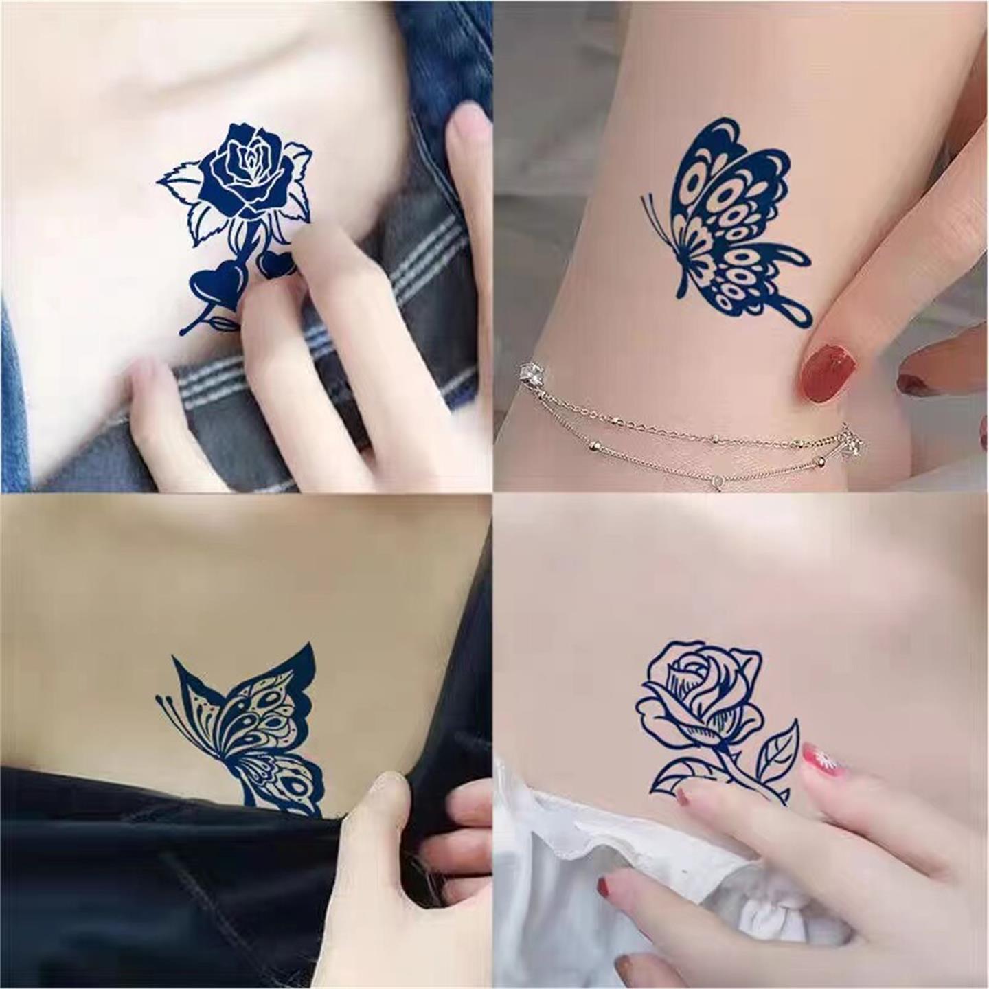 30张草本果汁纹身贴防水女持久高级感花朵玫瑰蝴蝶纹身贴遮盖疤痕