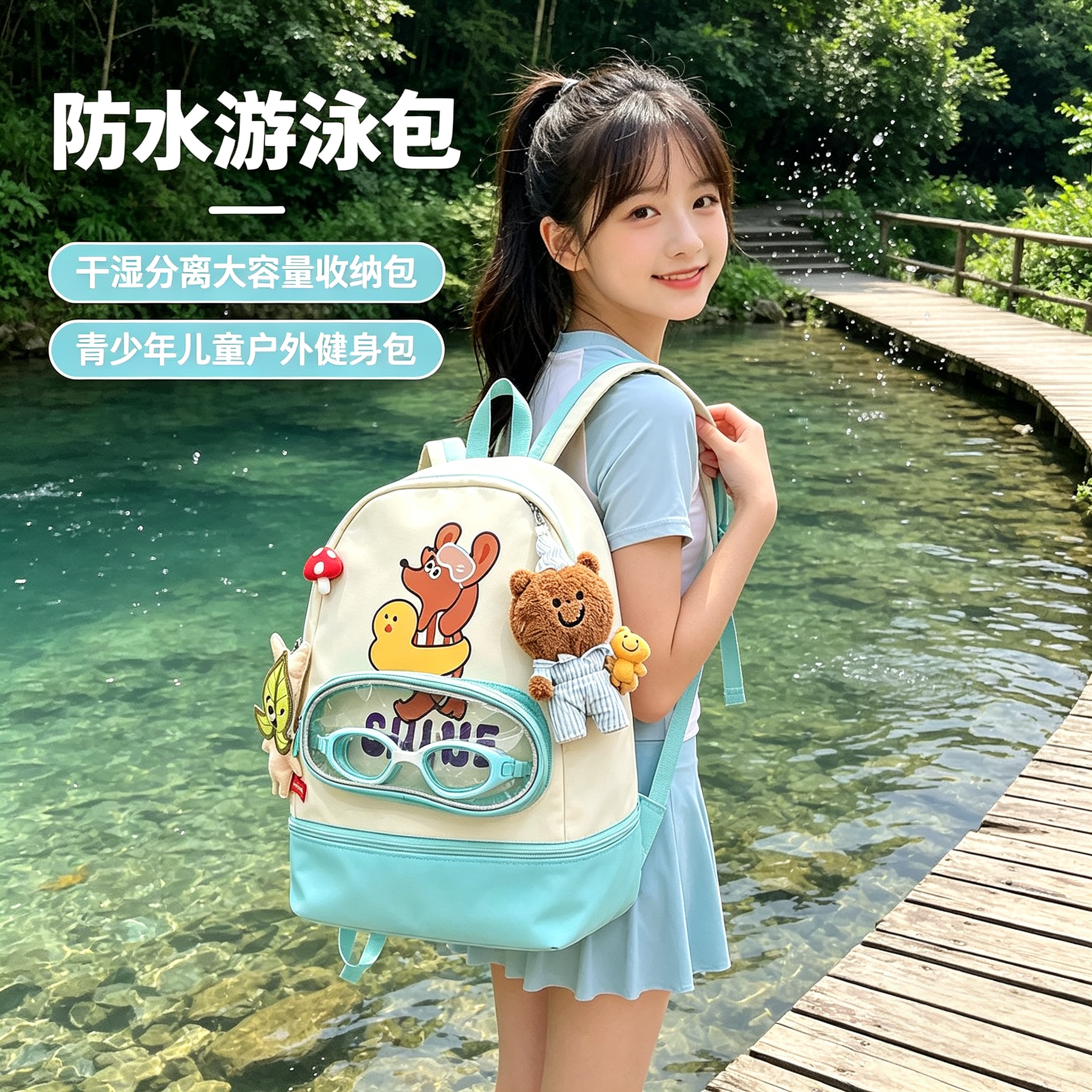 干湿分离游泳包儿童洗澡海边便携式可爱轻便洗浴卡通沙滩包多功能