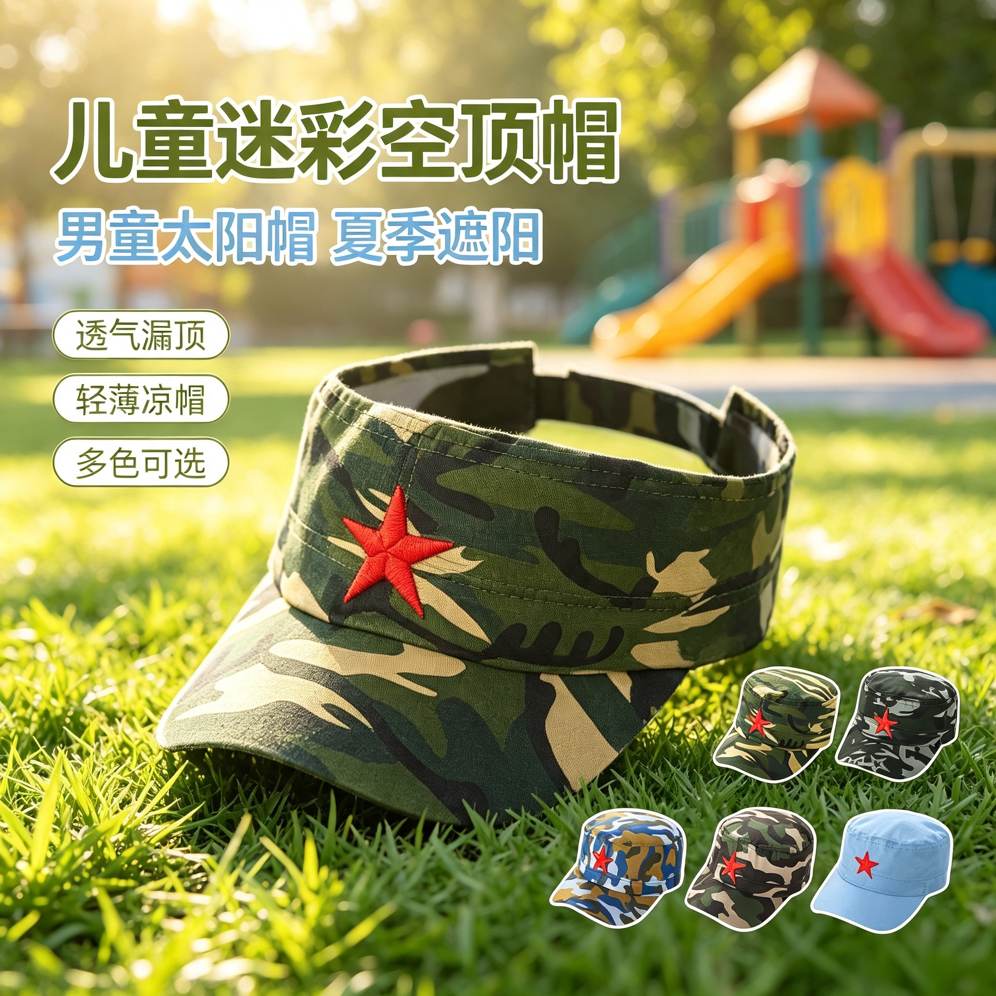 儿童迷彩帽无顶帽子鸭舌帽2026新款童帽男童太阳帽空顶凉帽漏顶帽