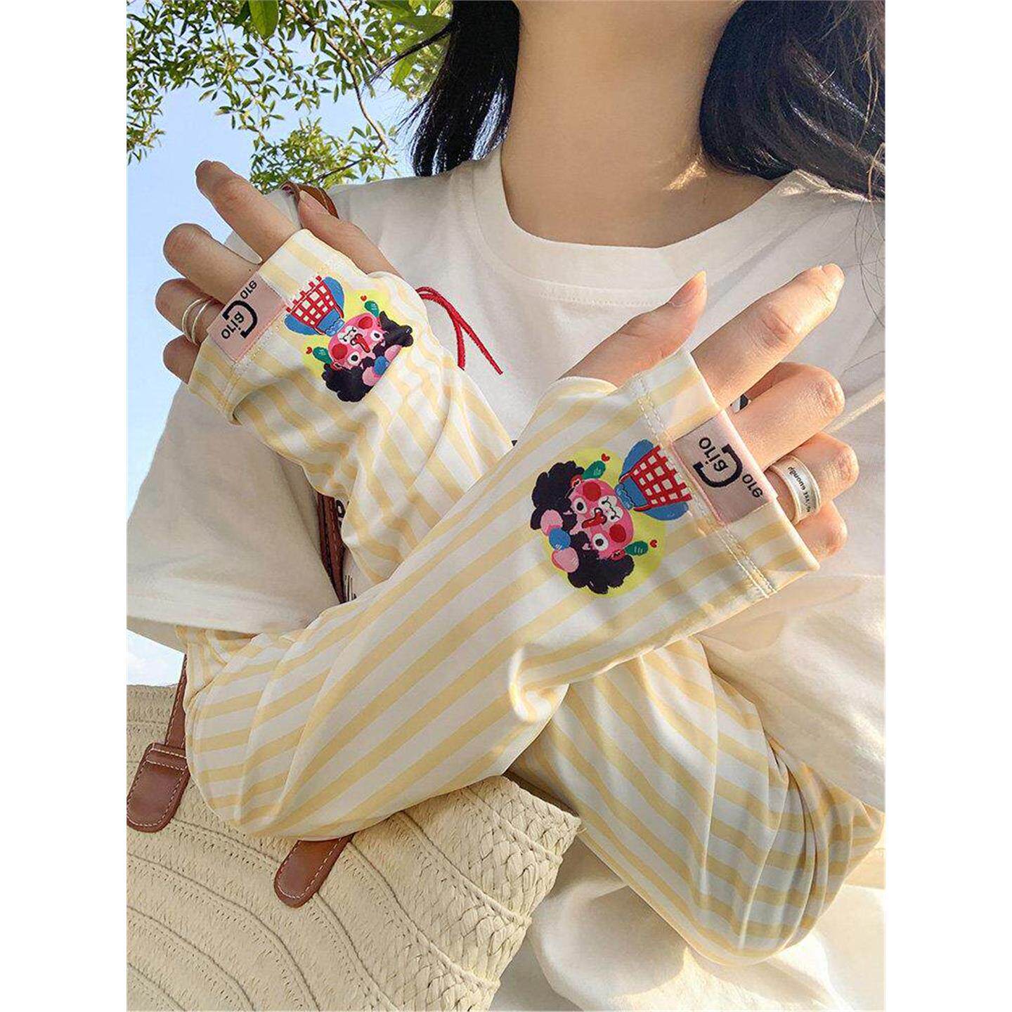 可爱卡通冰丝防晒袖套女夏季新款宽松防紫外线高颜值户外遮阳冰袖