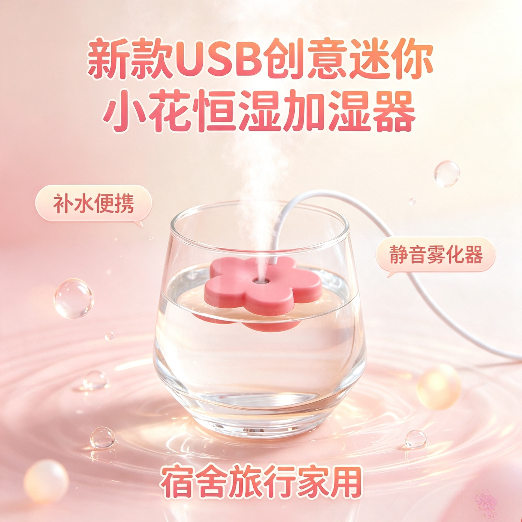 家用迷你雾化器小型加湿器USB便携式随身车载旅行水杯小花喷雾器