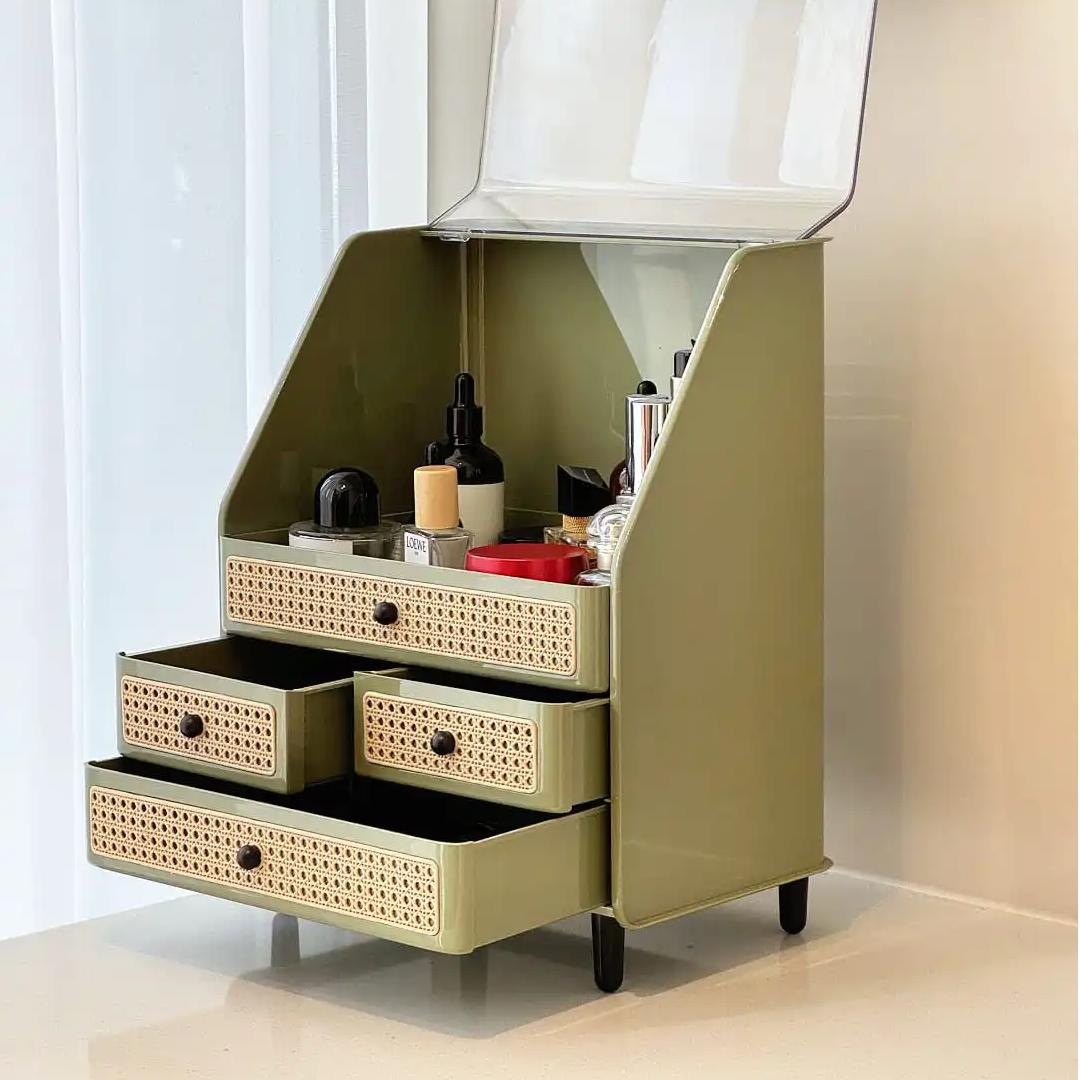 轻奢高级感化妆品收纳盒口红化妆盒带盖防尘抽屉式化妆盒大容量