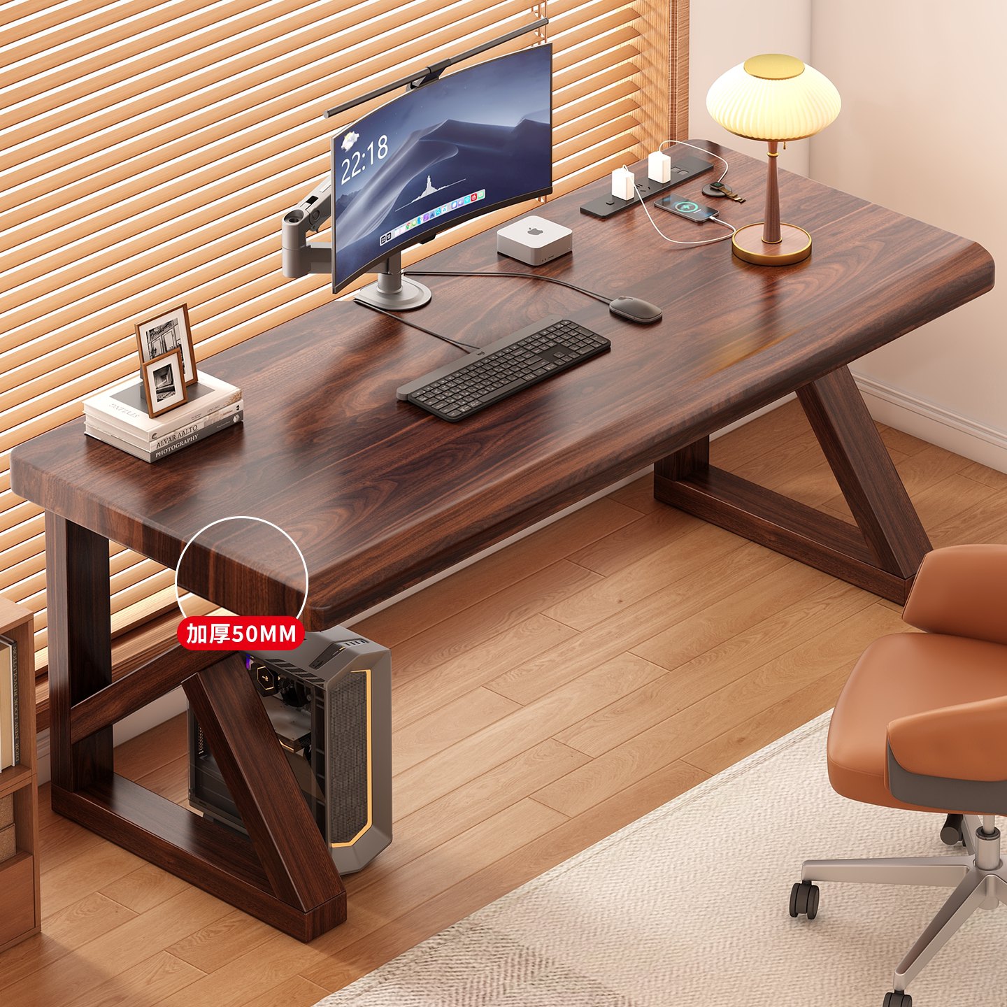 实木电脑桌木大板胡桃木学习桌办公工作台卧室家用书桌双人电竞桌