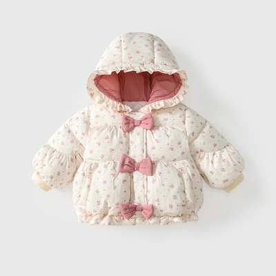 女童棉服秋冬装2025新款棉衣婴幼儿外套宝宝加绒夹棉连帽棉袄