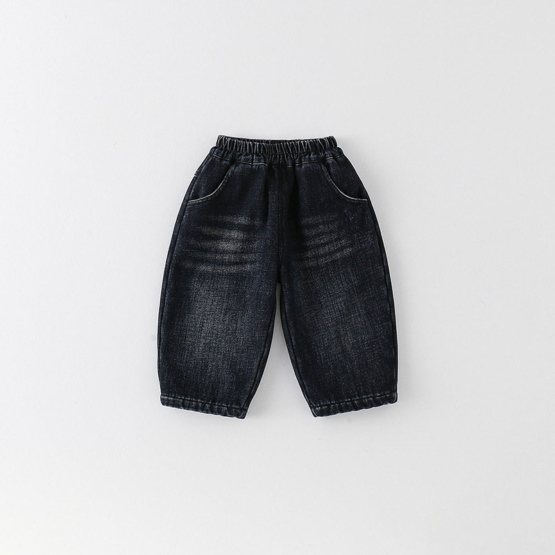 男宝宝加绒牛仔裤 a类冬款加厚婴幼儿保暖直筒裤男童冬季卡通裤子