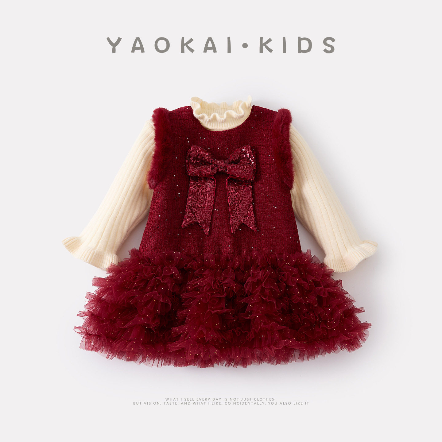 2026冬季新款婴幼儿加绒加厚网纱蝴蝶结马甲裙套装女宝毛衣两件套