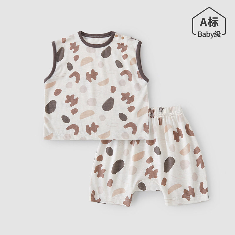 婴儿可爱背心T恤裤子夏季薄款两件套男女宝宝休闲套装婴幼儿衣服