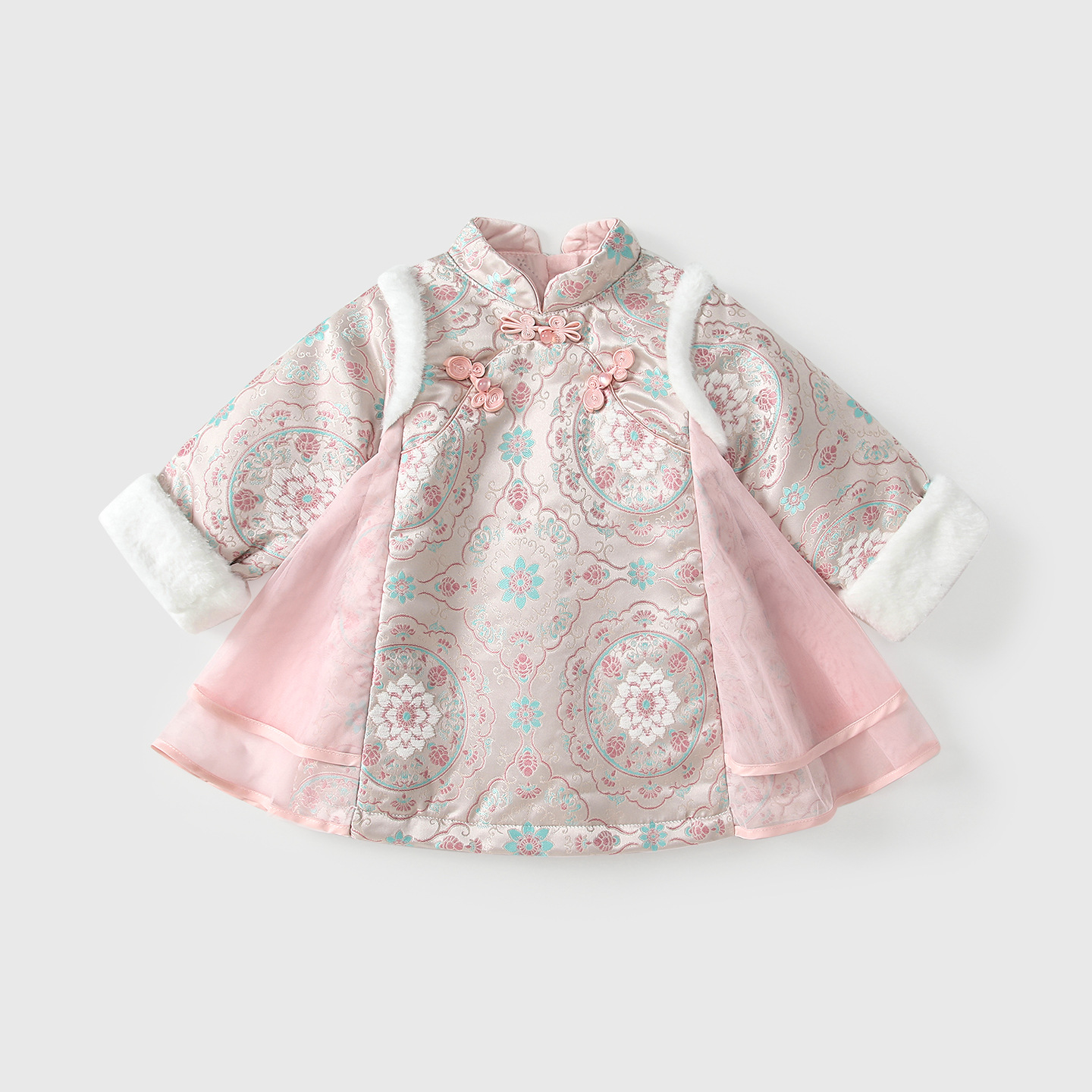 女童汉服连衣裙秋冬装洋气宝宝国风旗袍裙周岁礼服儿童公主裙加厚