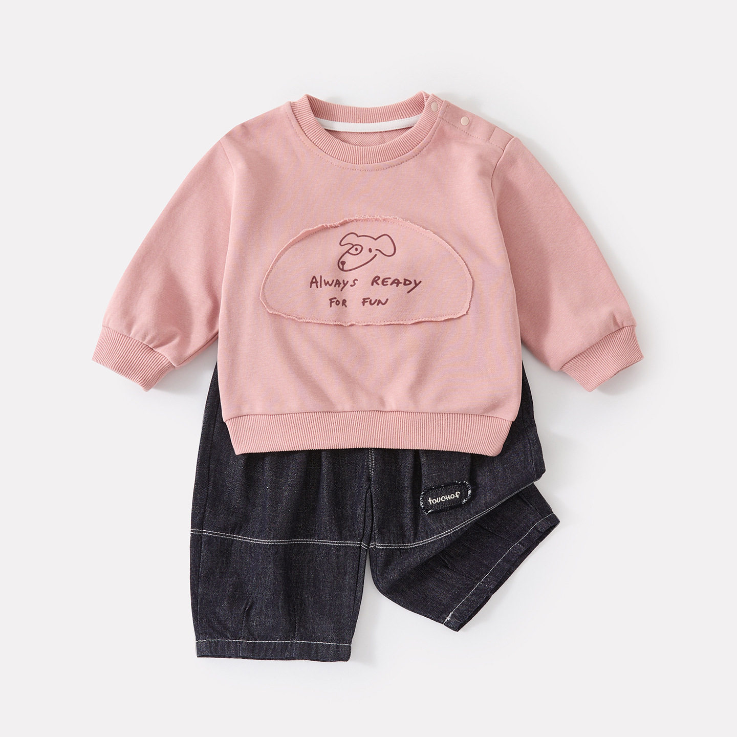 婴幼儿韩版洋气字母刺绣卫衣女宝宝秋季新款宽松阔腿牛仔裤两件套