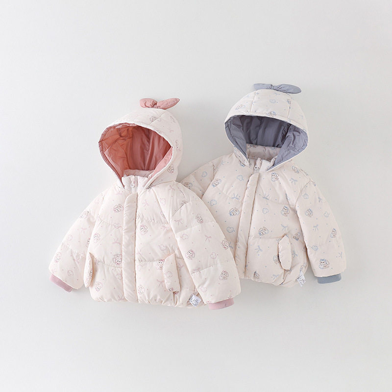 婴幼儿衣服羽绒服冬季新款洋气女童连帽加厚宝宝外套90白鸭绒 a类