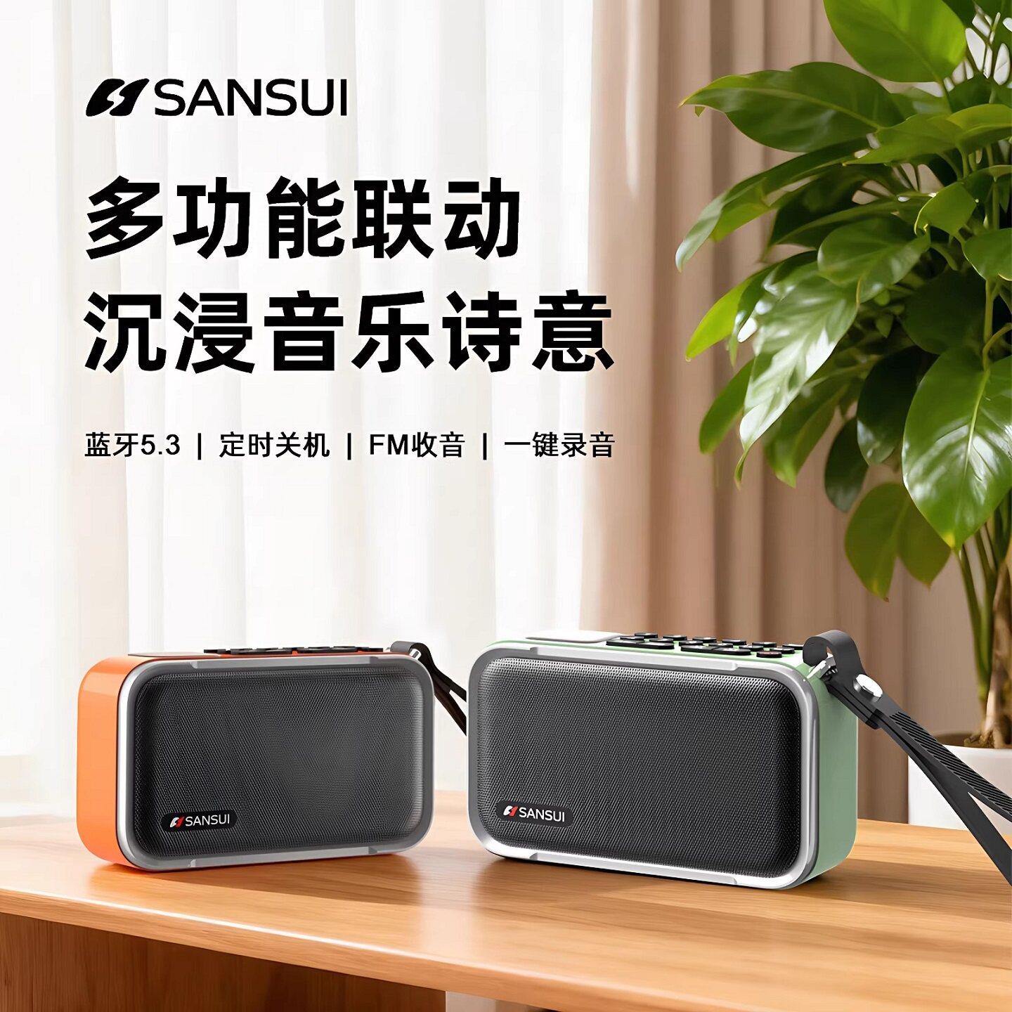 山水U2便携式插卡蓝牙太极拳晨练音箱低音炮数字选歌FM收音机录音