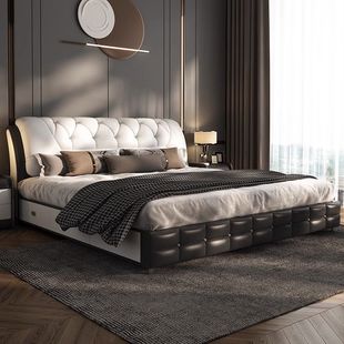 真皮床2.2米现代简约主卧双人软床1.8米婚床1.5米小户型储物大床
