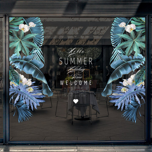 静电无胶环保无痕 双面彩色 夏天棕榈叶贴纸