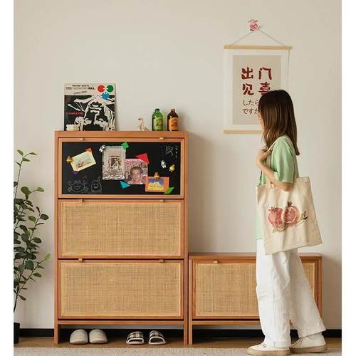 小户型家用储物门口换鞋凳原木风