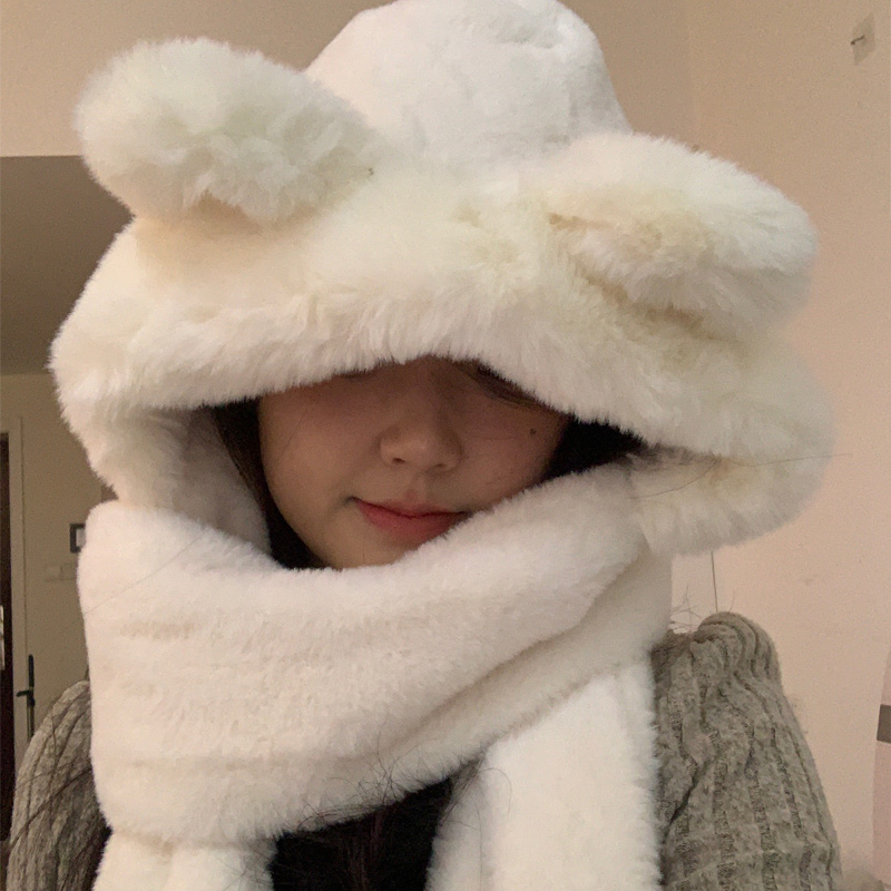 围巾女冬季帽子一体秋冬