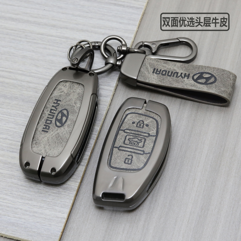 现代简约时尚真皮钥匙套高级灰色