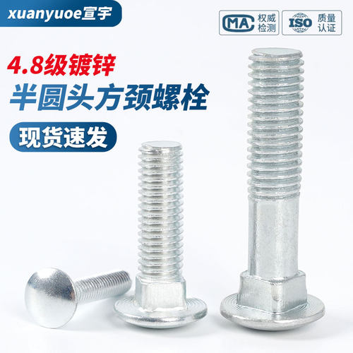 4.8级镀锌半圆头方颈螺丝
