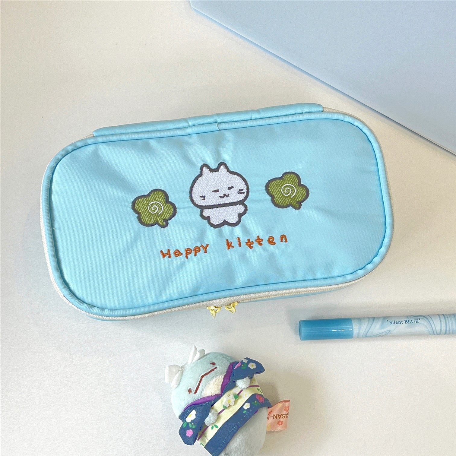 日系可爱四叶草幸运刺绣笔袋高颜值大容量学生文具收纳袋铅笔盒