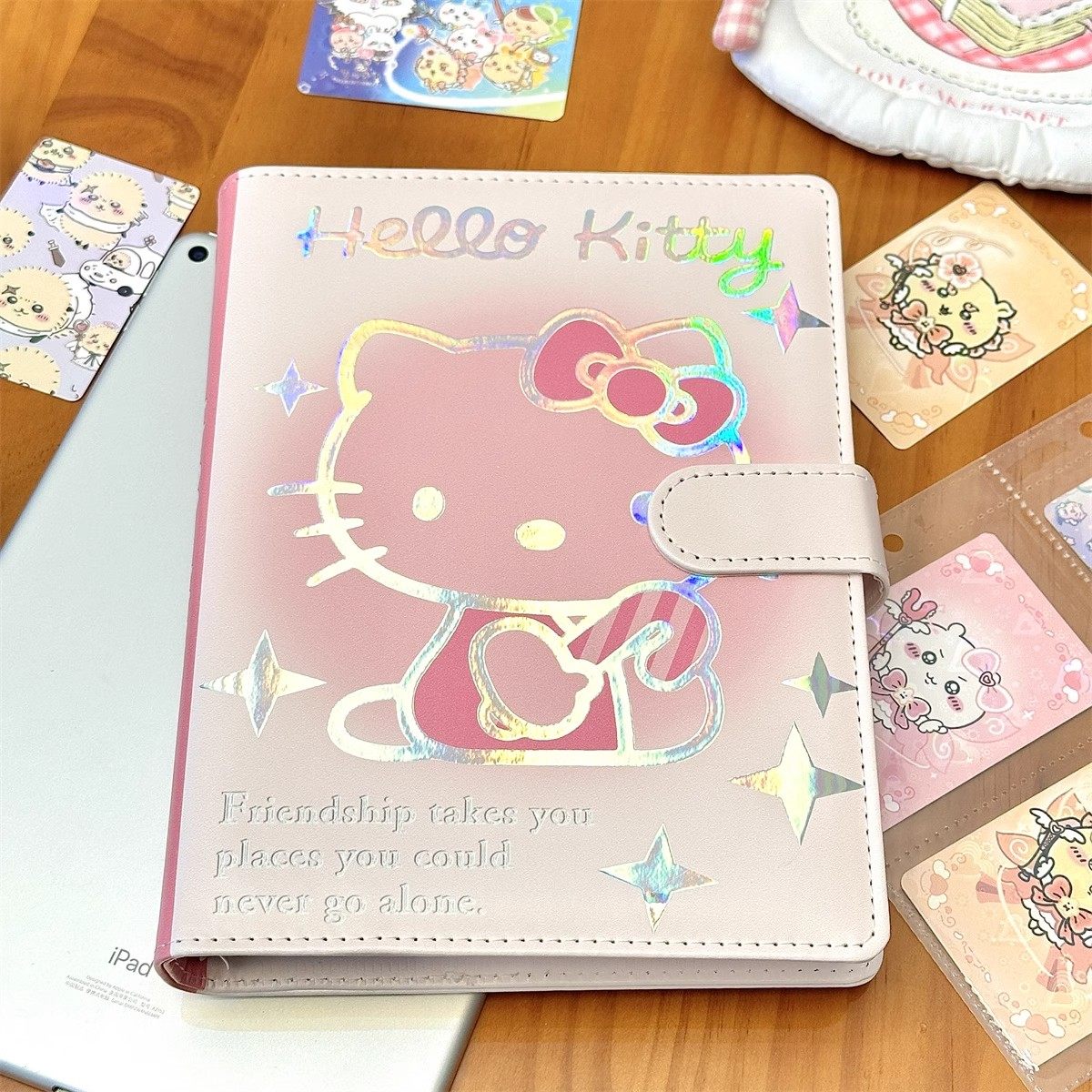 小红书同款Kitty猫PU活页卡册少女心高颜值A5四宫格镭射小卡