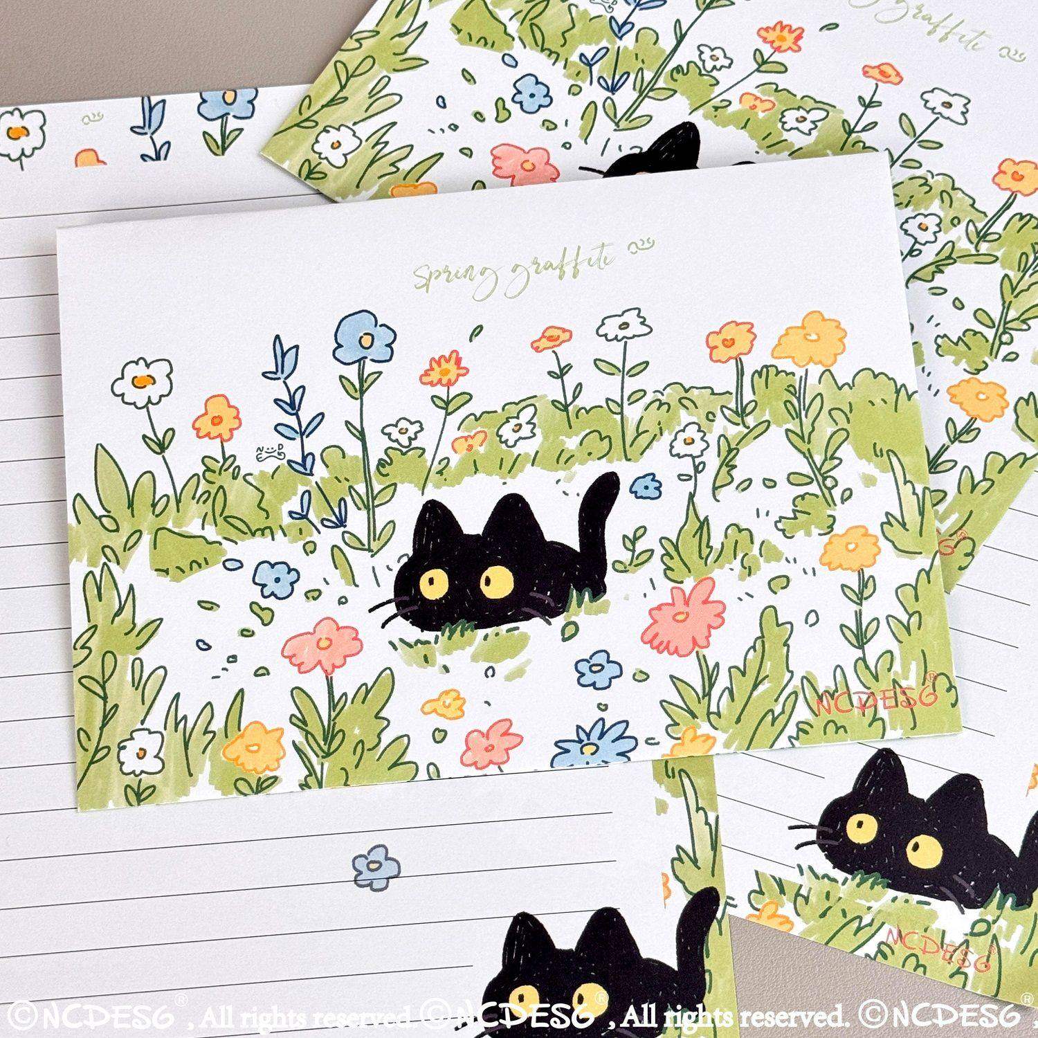 小猫涂鸦信封信纸套装高颜值整套手写留言烂漫创意祝福礼物毕业