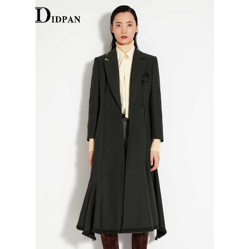 IDPAN通勤拼接撞色流苏设计大衣