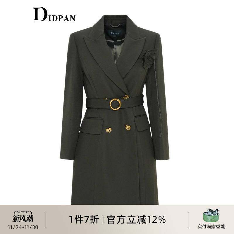 IDPAN西装领羊毛外套冬季新款商场同款时尚通勤双排扣收腰女