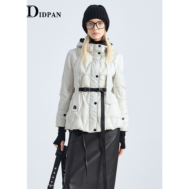IDPAN撞色双层连帽羽绒服休闲高级感收腰中长款外套25冬季新款