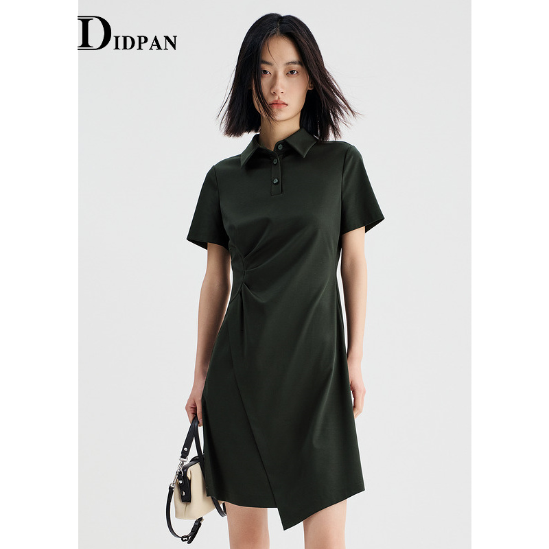 IDPAN网球风连衣裙夏季新款时尚收腰绿色小众设计高级感裙子女