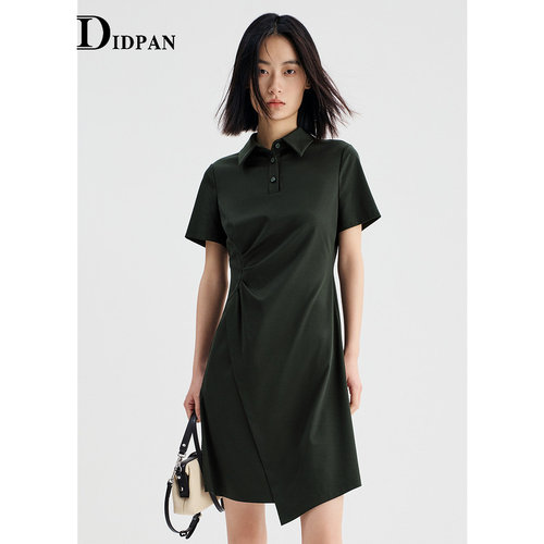 IDPAN网球风连衣裙夏季新款时尚收腰绿色小众设计高级感裙子女