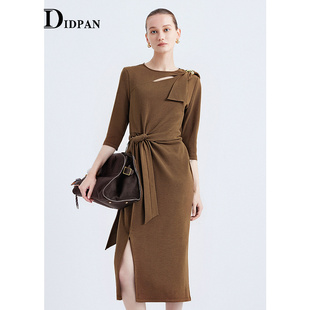 IDPAN轻礼服感美拉德风针织连衣裙端庄大气复古直筒长裙25秋新款