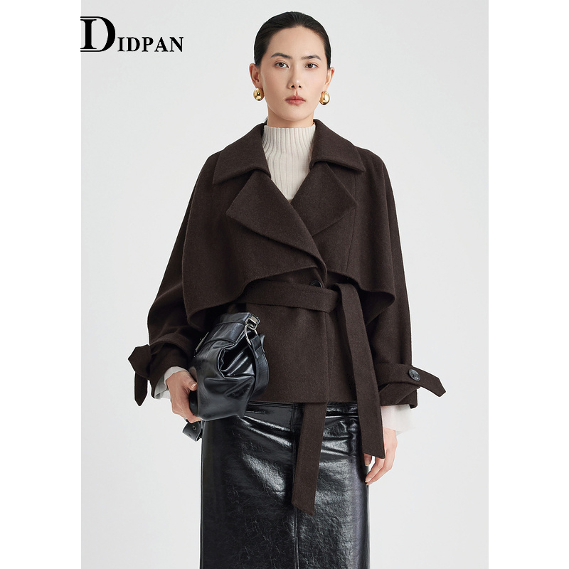 IDPAN风衣式短款羊毛外套冬季新款时尚职场通勤美拉德短大衣