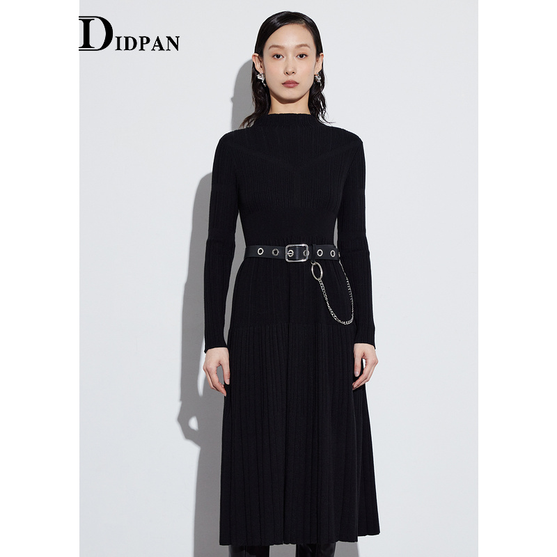 IDPAN肌理感女装针织连衣裙秋季新款时尚百搭修身显瘦气质裙子