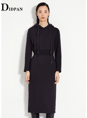 IDPAN女装冬季新款多巴胺穿搭超好看收腰连帽卫衣长袖连衣裙