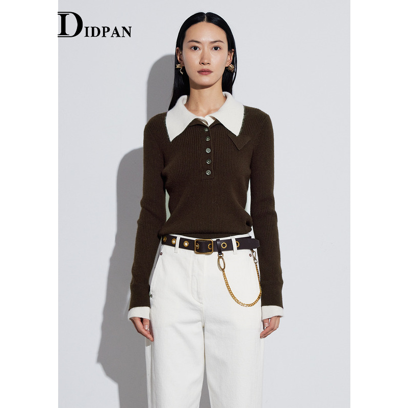 IDPAN长袖肌理款坑条polo领针织衫秋季时尚百搭设计感小众毛衫