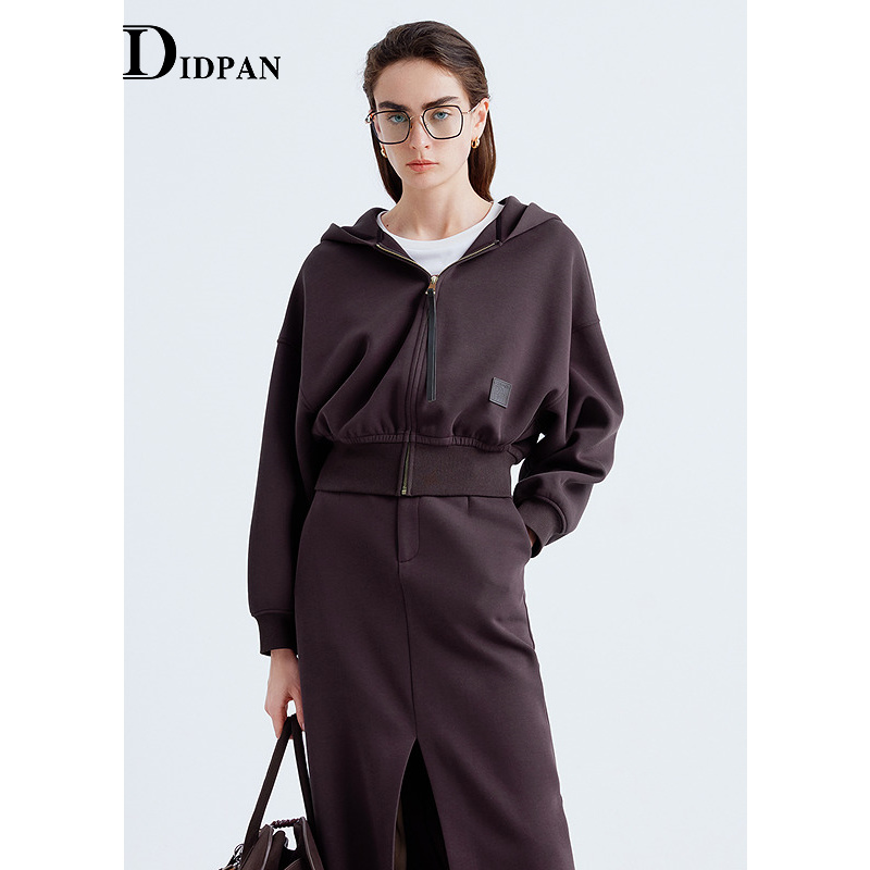 IDPAN空气棉连帽卫衣松弛运动风休闲茧型短款外套2025秋季新款