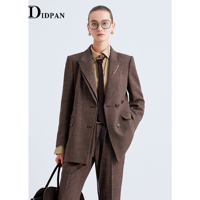 IDPAN羊毛复古千鸟格休闲西服外套职业通勤正肩西装2025秋季新款