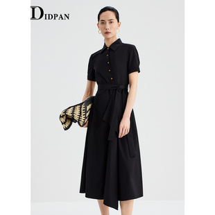 IDPAN连衣裙夏季 设计感荷叶边裙摆高级感小黑裙通勤裙子 新款