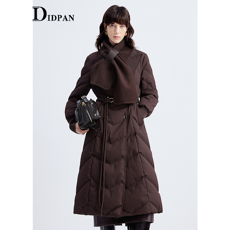 IDPAN都市高智感毛呢围脖长款羽绒服舒适保暖外套2025冬季新款