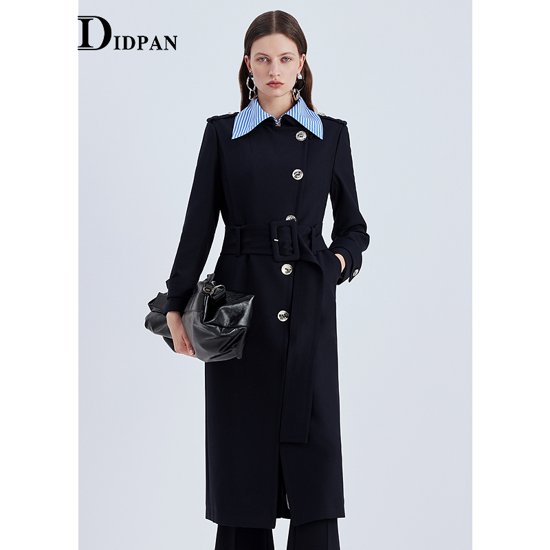 IDPAN长外套2025季新款时尚职场通勤独特撞色领风衣式羊毛大衣