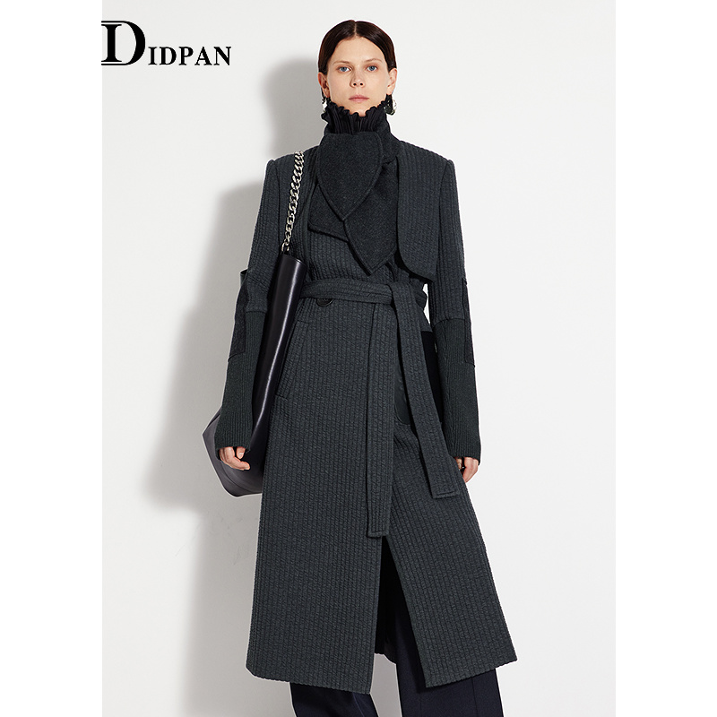 IDPAN女装长款大衣冬季新款时尚通勤气质百搭高级感毛呢外套