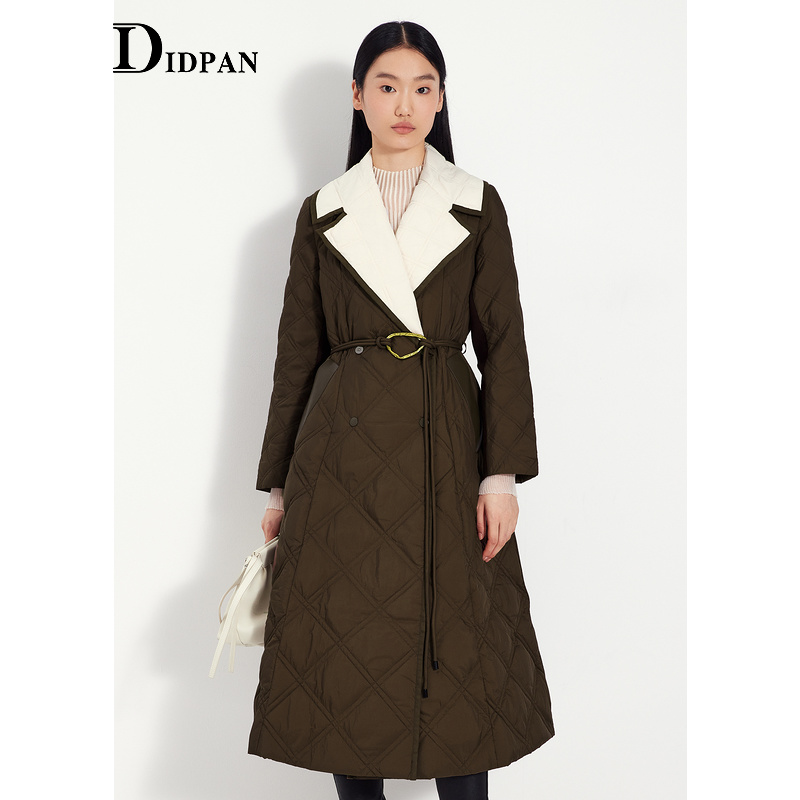 IDPAN撞色翻领中长款羽绒服