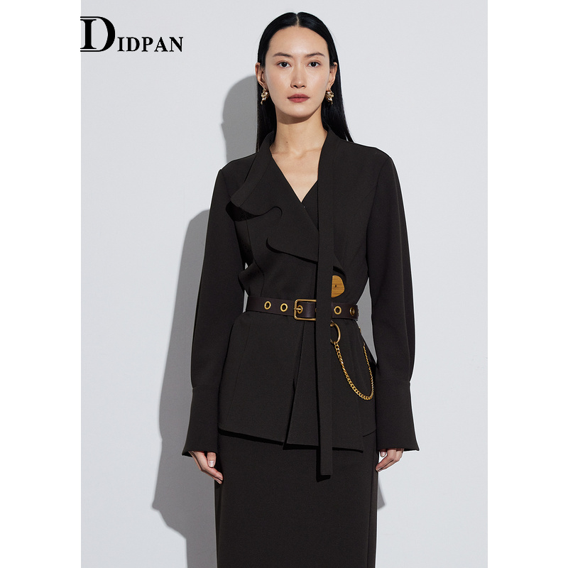 IDPAN通勤不对称飘带长袖衬衫