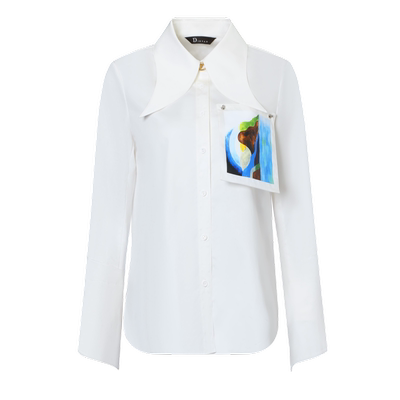 IDPAN拼接胸标通勤长袖衬衫