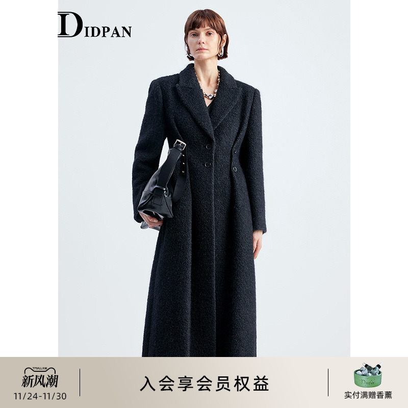 IDPAN高级静奢风收腰毛呢外套长款御寒马海毛羊毛大衣25冬新款