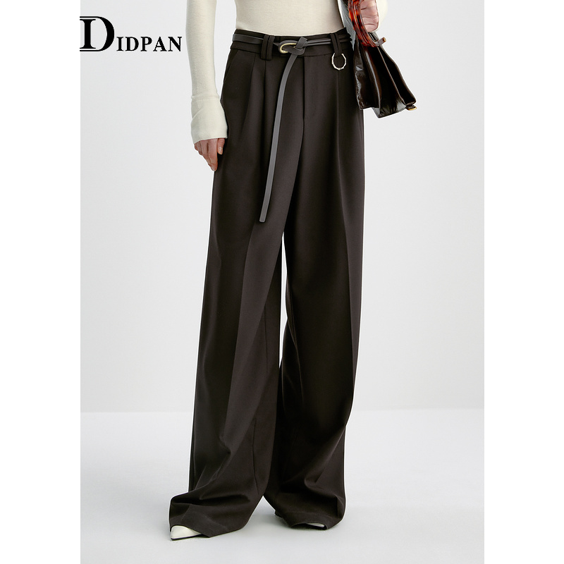 IDPAN极简阔腿裤秋季新款高级感宽松显瘦垂感高品质羊毛直筒裤