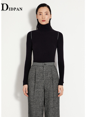 IDPAN女装冬季新款明线撞色设计简约百搭高领内搭毛衫上衣女