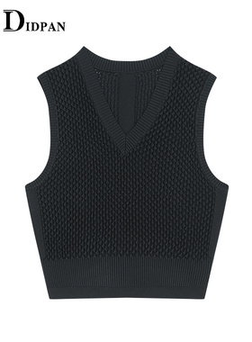 IDPAN黑色无袖编织肌理感针织衫简约百搭修身显瘦针织背心上衣女