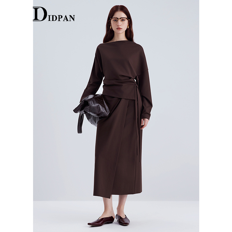 IDPAN针织半身裙2025季新款时髦复古气质百搭围裹式长裙