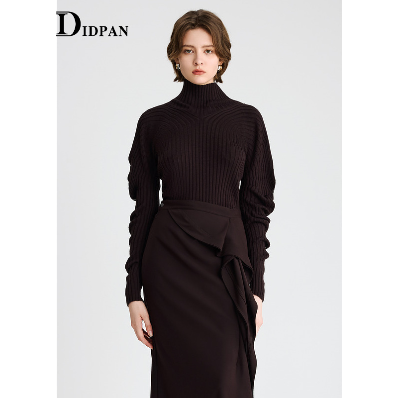 IDPAN羊毛针织衫25冬时尚百搭高领显瘦设计感洋气毛衫女