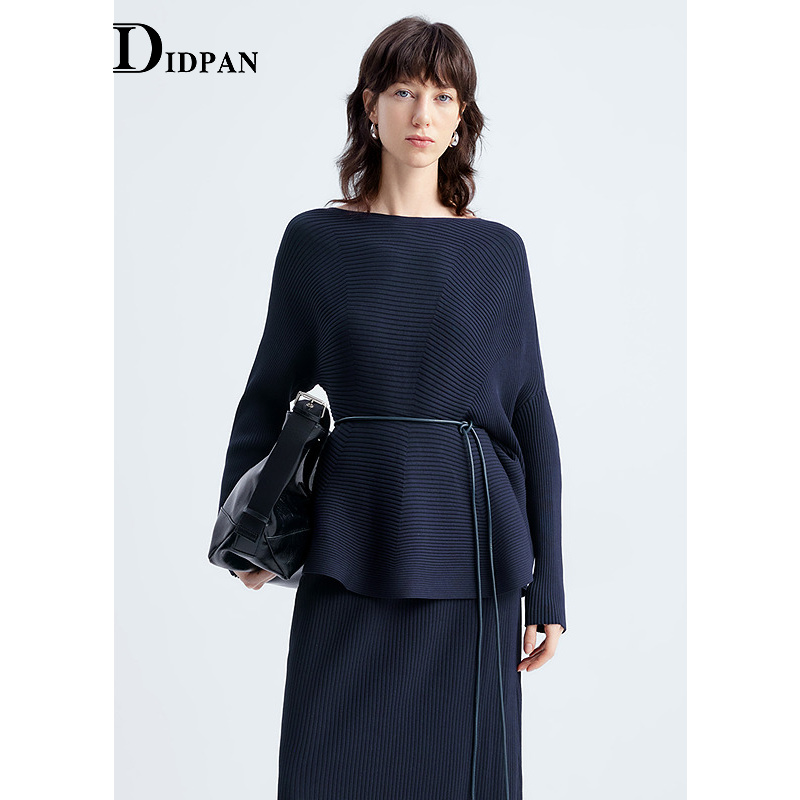 IDPAN一字领针织衫套装慵懒松弛感毛衫淡人风穿搭2025秋季新款